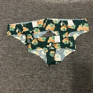 Lot Of 3 XS Auden Invisible Edge Cheeky underwear green orange floral print